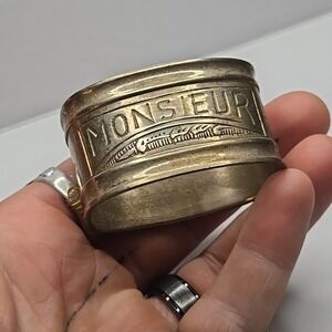 VTG French Monsieur Napkin Ring Silver Plated Oval Serviette Holder 1x2" MCM 60s